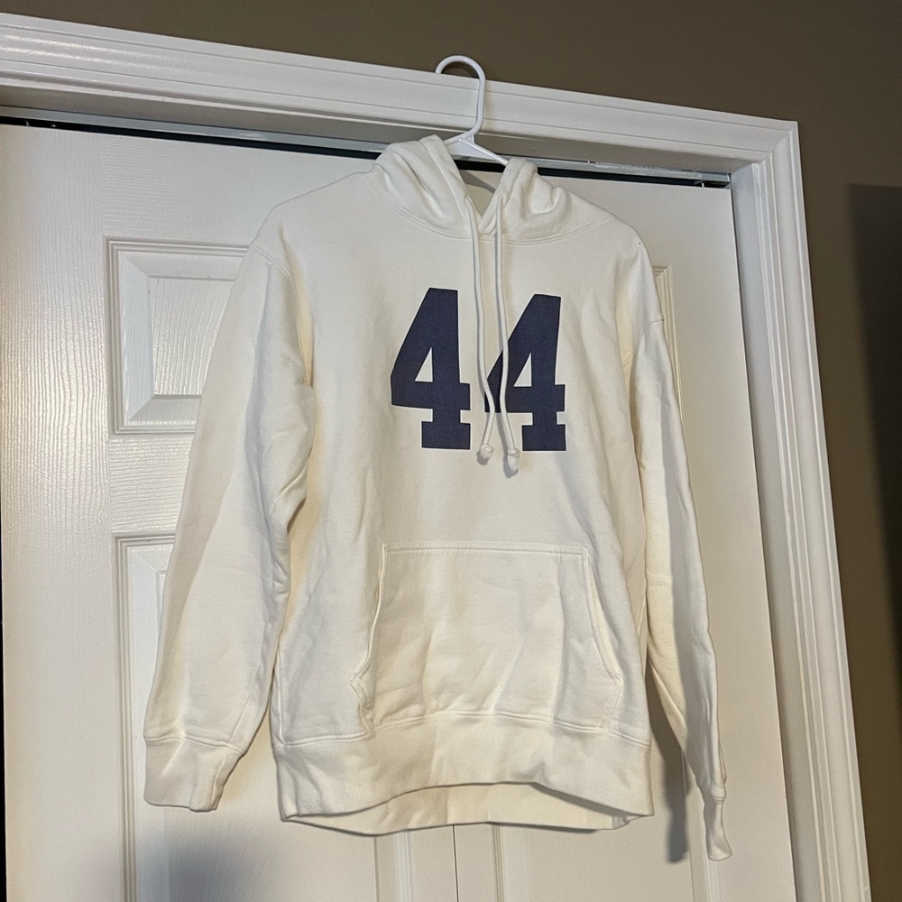 Brandy Melville Cream Hoodie with Navy Print